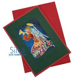 świąteczna kartka z aniołem na malowanym jedwabiu - Kartki okolicznościowe - Akcesoria