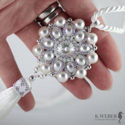 Wisior perłowy z chwostem,biały,efektowny - Wisiory - Biżuteria