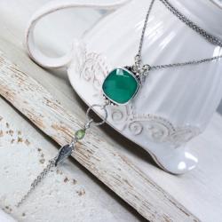 Srebrny naszyjnik z zielonym chalcedonem - Naszyjniki - Biżuteria