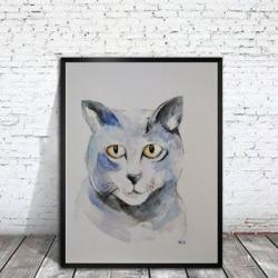 kot,akwarela - Obrazy - Wyposażenie wnętrz