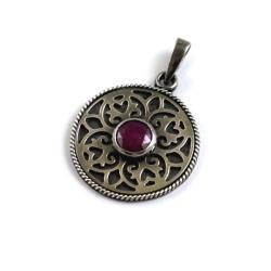 medalion,wisior,retro,rubin,srebrny - Wisiory - Biżuteria