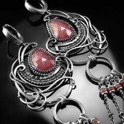 srebrne,kolczyki,wire-wrapping,rubin,rubiny,ciba - Kolczyki - Biżuteria