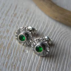na sztyftach,zielone,surowe srebro - Kolczyki - Biżuteria