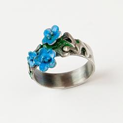 pierścionek,srebrny,kwiaty,romantyczny,emaliowany - Pierścionki - Biżuteria