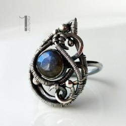 srebrny pierścionek,pierścionek z labradorytem - Pierścionki - Biżuteria