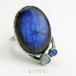 srebrny pierścionek,niebieski labradoryt,litori - Pierścionki - Biżuteria