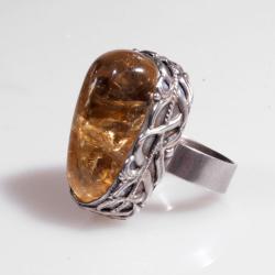 pierścień,srebrny,cytryn,surowy,oksydowany,ornamen - Pierścionki - Biżuteria