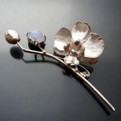 orchidea,broszka,srebrna broszka,kwiat,storczy - Broszki - Biżuteria