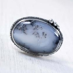 Srebrny,regulowany pierścionek z agatem - Pierścionki - Biżuteria