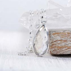 srebrny naszyjnik z kryształem górskim - Naszyjniki - Biżuteria