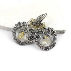 kolczyki,wire-wrapping,misterne,cytryn,Sunflower - Kolczyki - Biżuteria