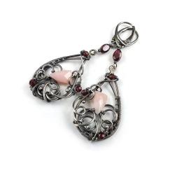 kolczyki,wire-wrapping,długie,romantyczne,różowe - Kolczyki - Biżuteria