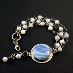srebrna bransoletka z opalem niebieskim - Bransoletki - Biżuteria