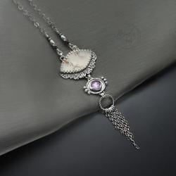 srebrny,naszyjnik,długi,z kamieniem - Naszyjniki - Biżuteria