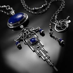 srebrny,naszyjnik,wire-wrapping,lapis lazuli,ciba - Naszyjniki - Biżuteria