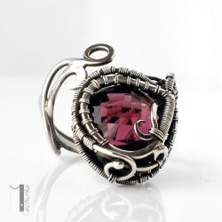 pierścionek srebrny,ametyst,wire wrapping,925 - Pierścionki - Biżuteria