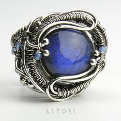 pierścionek,niebieski labradoryt,srebro,litori - Pierścionki - Biżuteria