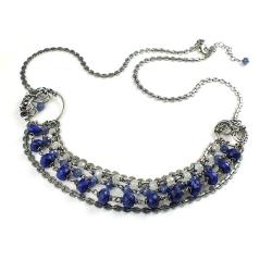 naszyjnik,wire-wrapping,niebieski,srebrny,misterny - Naszyjniki - Biżuteria