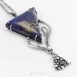 srebrny naszyjnik,unikatowy,iolit,handmade - Naszyjniki - Biżuteria