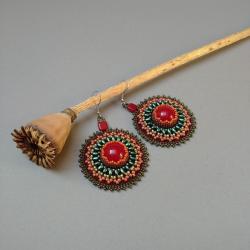 kolczyki wiszące,kolorowe,haft koralikowy - Kolczyki - Biżuteria