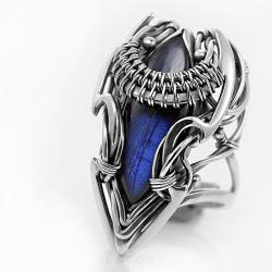 niebieski labradoryt,elficki,pierścionek,litori - Pierścionki - Biżuteria