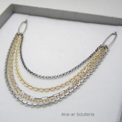 efektowny,kobiecy,srebro,złoto,łańcuszki - Naszyjniki - Biżuteria