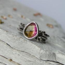 pierścionki z turmalinem arbuzowym rose cut - Pierścionki - Biżuteria