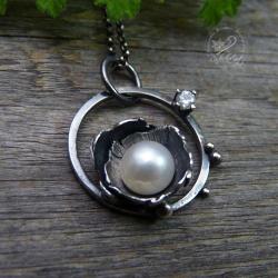 romantyczny,srebrny,metal clay,perłowy - Wisiory - Biżuteria