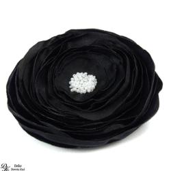 broszka,czarna,satyna,kwiat,materiał,szyta - Broszki - Biżuteria