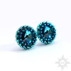 swarovski,niebieskie,drobne,okrągłe,z kryształami - Kolczyki - Biżuteria