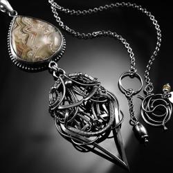 srebrny,naszyjnik,wire-wrapping,agat,botswana,ciba - Naszyjniki - Biżuteria