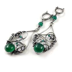 kolczyki,wire-wrapping,długie,misterne,zielone - Kolczyki - Biżuteria