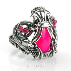 pierścionek fuksja,różowy chalcedon,litori - Pierścionki - Biżuteria