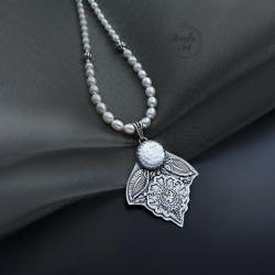 srebrny,naszyjnik,z perłami - Naszyjniki - Biżuteria