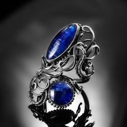 srebrny,pierścionek,kianit,wire-wrapping,niebieski - Pierścionki - Biżuteria