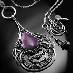 srebrny,naszyjnik,wire-wrapping,jaspis,fioletowy - Naszyjniki - Biżuteria