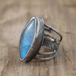 srebrny pierścionek z kamieniem księżycowym - Pierścionki - Biżuteria