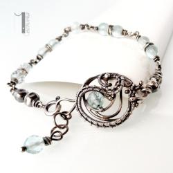 bransoleta srebrna,akwamaryn,wire wrapping - Bransoletki - Biżuteria