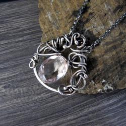 różowy kwarc,srebro - Naszyjniki - Biżuteria
