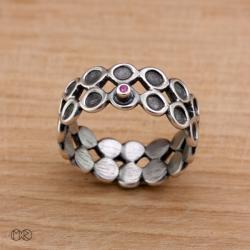 pierścionek,rustykalny,srebro,cyrkonia,rubin - Pierścionki - Biżuteria