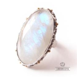 pierścionek regulowany,kamień księżycowy,srebrny - Pierścionki - Biżuteria