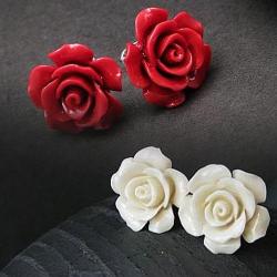 koral róża czerwona,róża biała koral,srebro - Kolczyki - Biżuteria