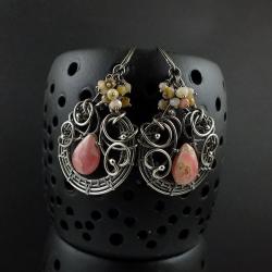 kolczyki,wire-wrapping,misterne,różowe - Kolczyki - Biżuteria