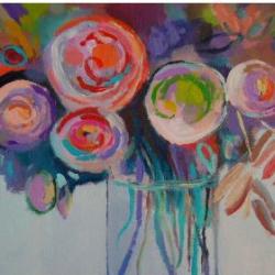 kwiaty,abstrakcja,czerwień,róż,zieleń - Obrazy - Wyposażenie wnętrz