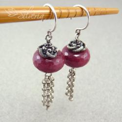 kolczyki wiszące,rubinowe,z łańcuszkiem,pleciony - Kolczyki - Biżuteria