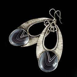 srebrne kolczki z agatem botswana - Kolczyki - Biżuteria