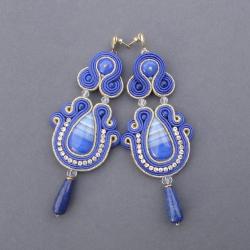 kolczyki sutasz,lapis lazuli,agat niebieski, - Kolczyki - Biżuteria