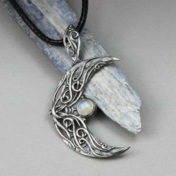 kamień ksieżycowy,srebrne księżyc,elficki,elfi - Wisiory - Biżuteria