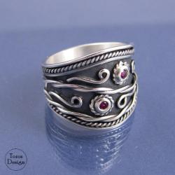srebrny pierścionek,ozdobny,ręcznie robiony - Pierścionki - Biżuteria