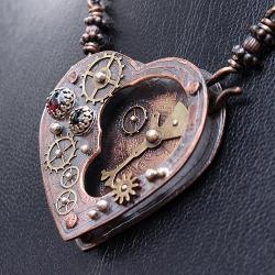 serce,steampunk,mechanizm,zegar,unikat - Naszyjniki - Biżuteria